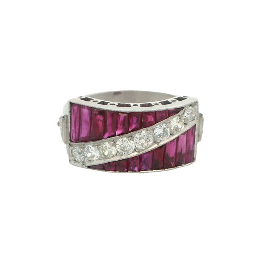 Estate Collection Platinum Art Deco Style Ruby & Diamond Ring