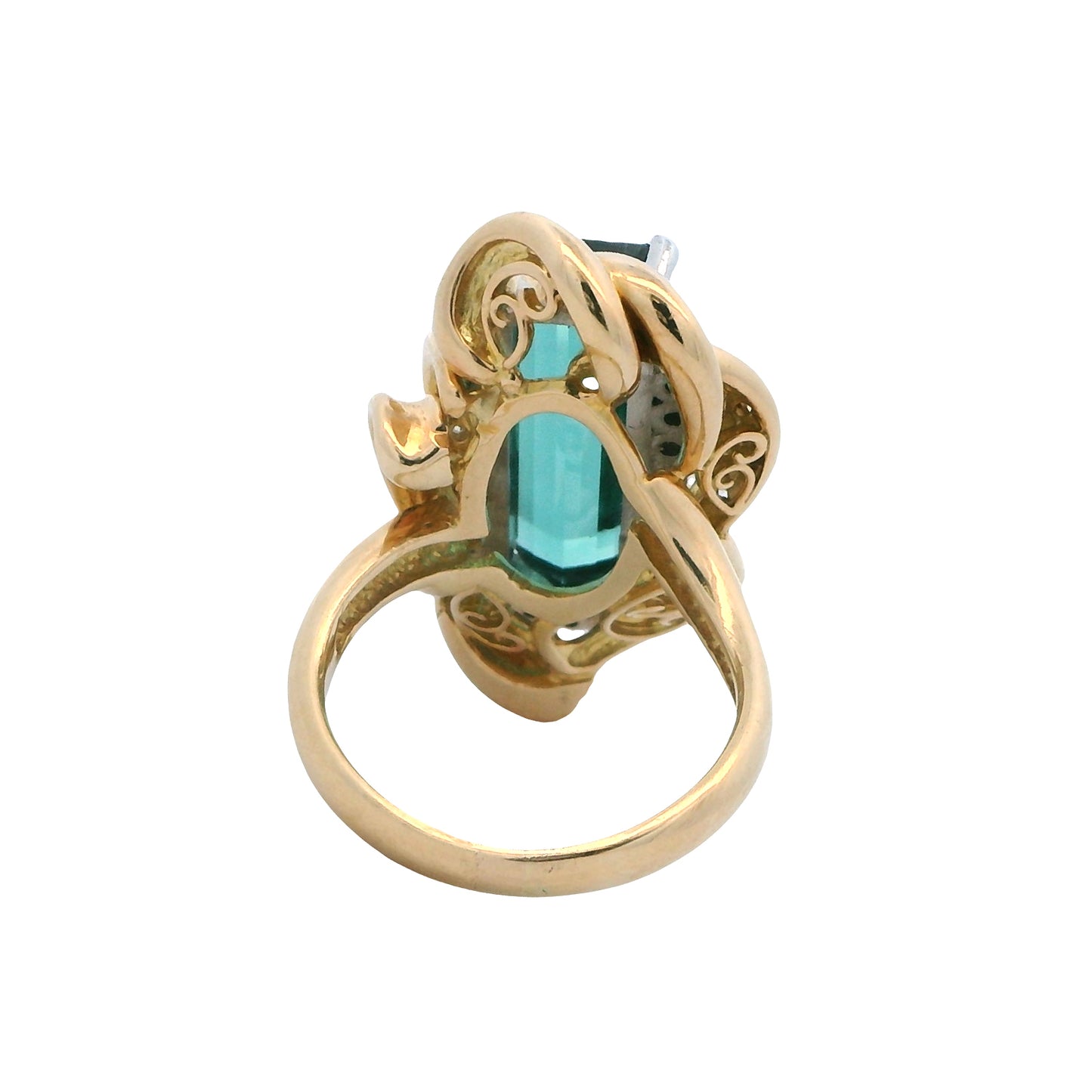 Estate Collection Vintage 1970's Blue Green Tourmaline & Diamond Ring