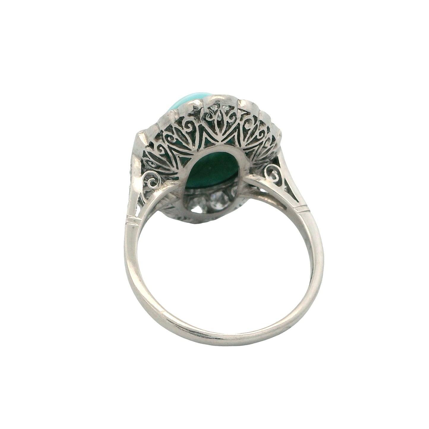Estate Collection Platinum Art Nouveau Style Turquoise, Onyx & Diamond Ring