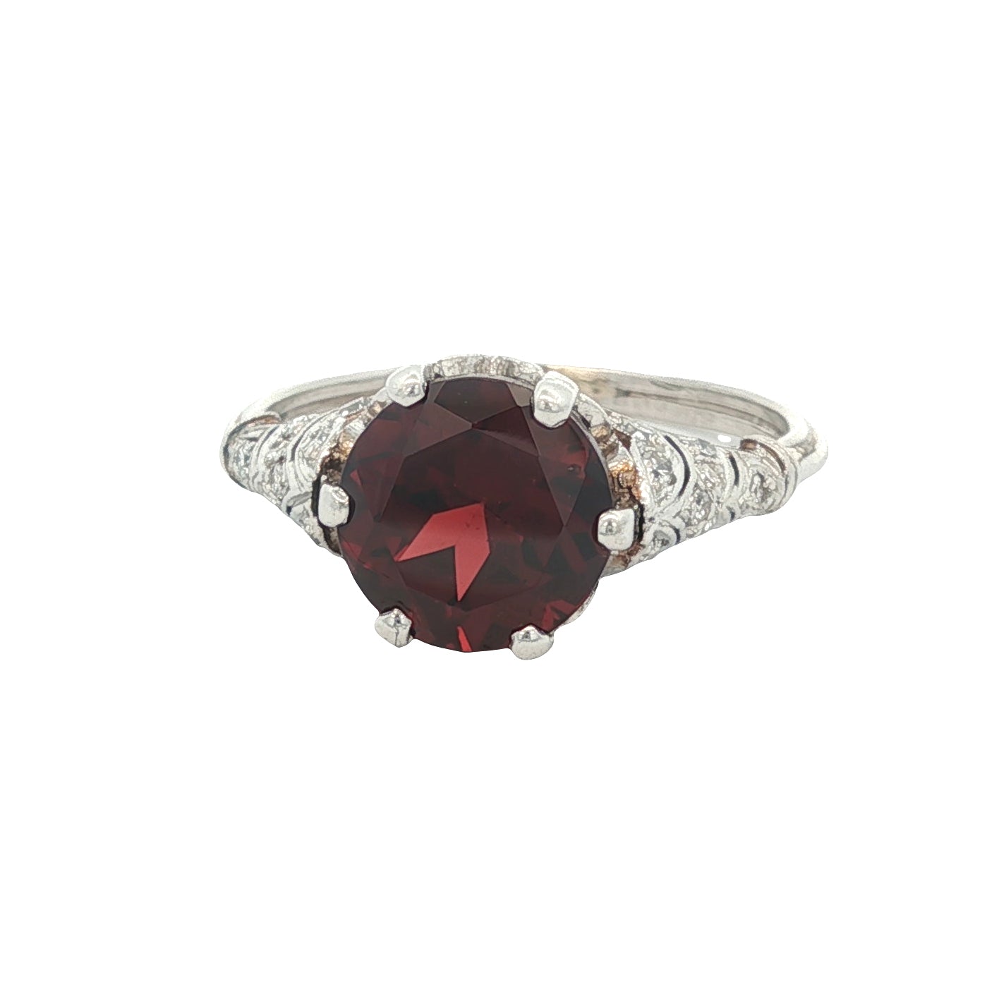 Estate Collection 1920's Art Deco Platinum Garnet & Diamond Ring