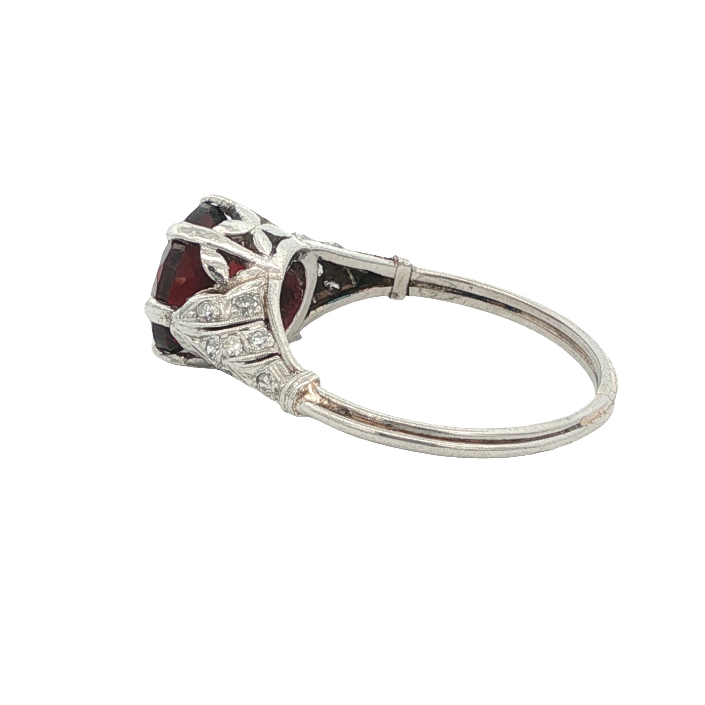 Estate Collection 1920's Art Deco Platinum Garnet & Diamond Ring