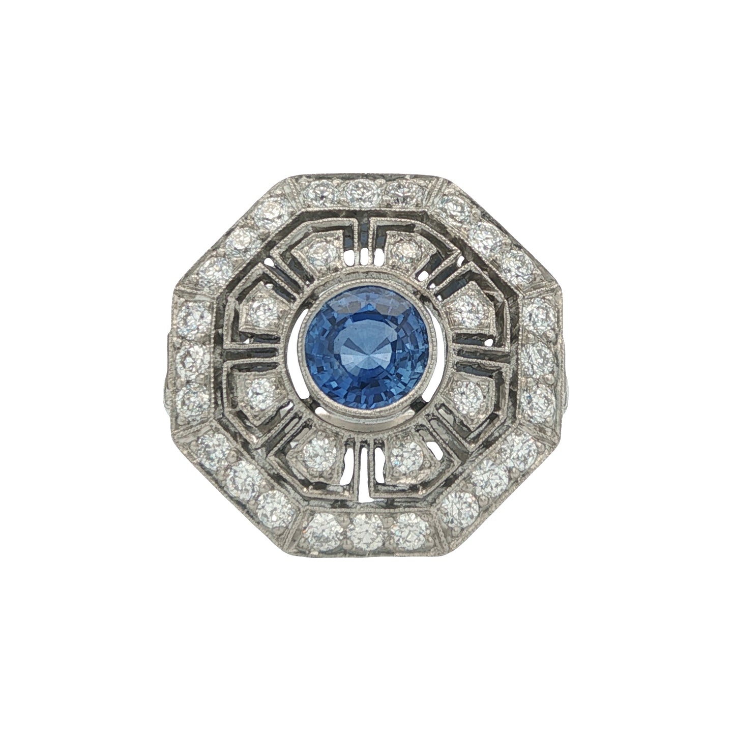 Estate Collection Art Deco-inspired Platinum Diamond & Sapphire Ring