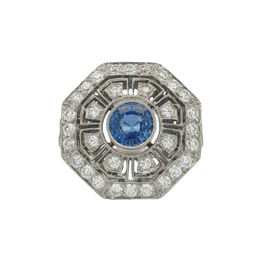 Estate Collection Art Deco-inspired Platinum Diamond & Sapphire Ring