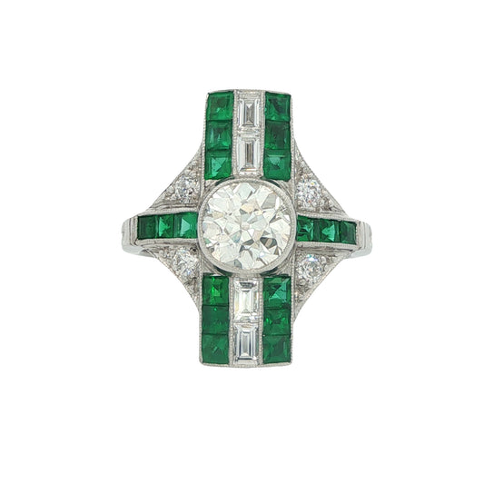 Estate Collection Art Deco-inspired Platinum Diamond & Emerald Ring