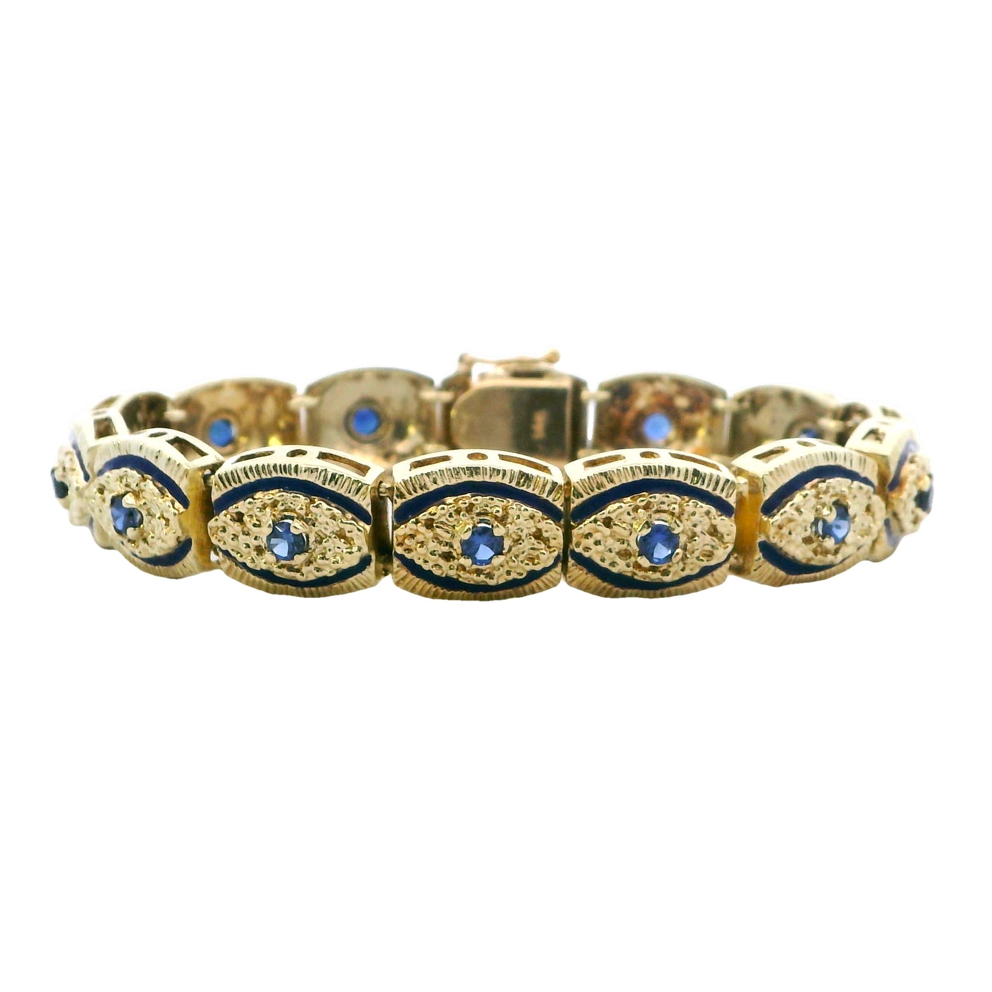 Vintage 14K Yellow Gold Enamelled Sapphire Bracelet