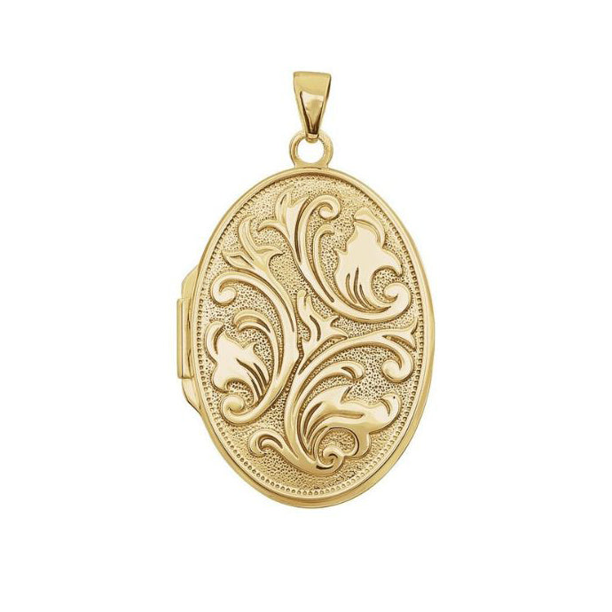 14K Gold Engravable Embossed Oval Locket