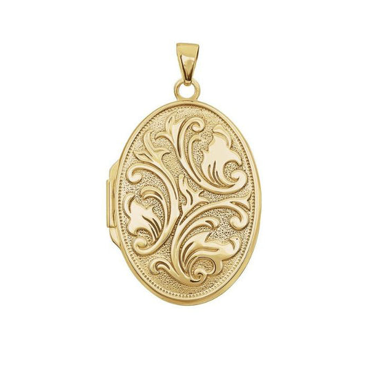 14K Gold Engravable Embossed Oval Locket