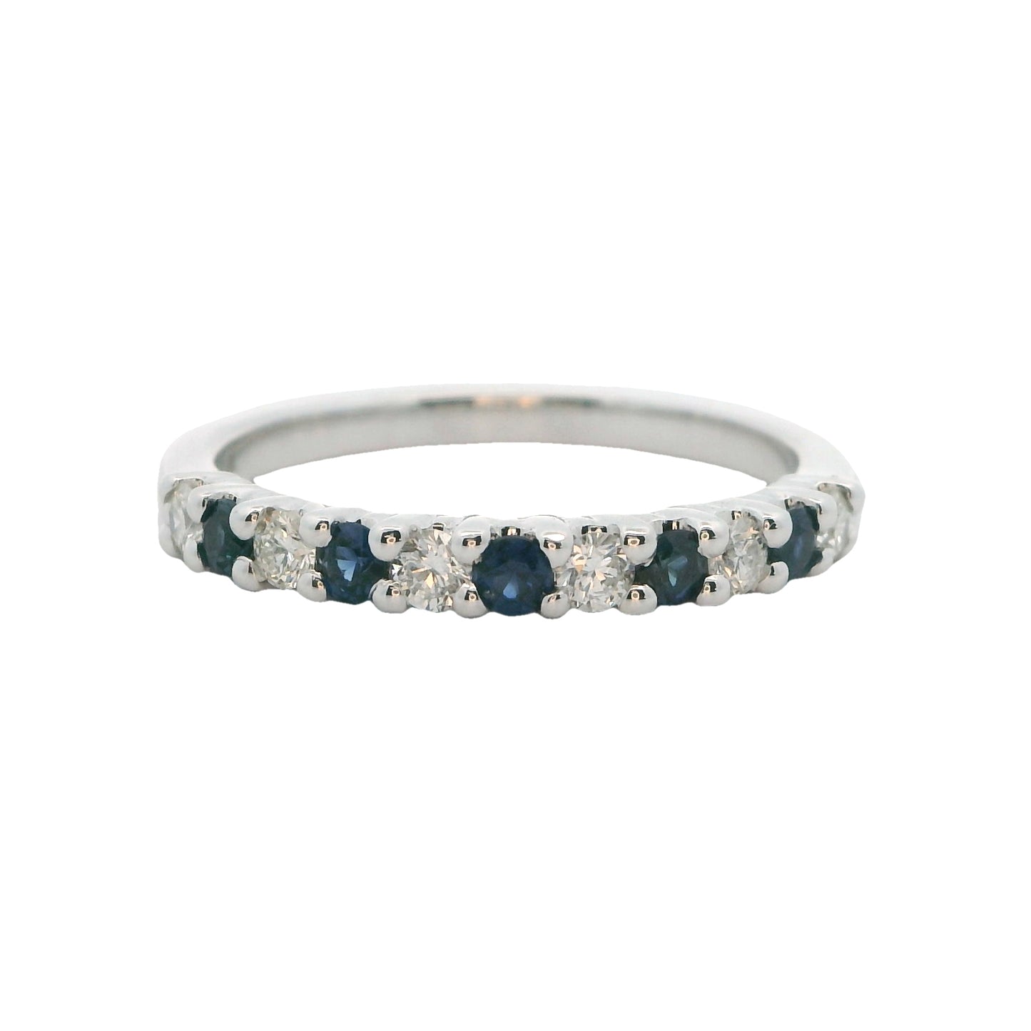 14K White Gold Diamond & Sapphire Band