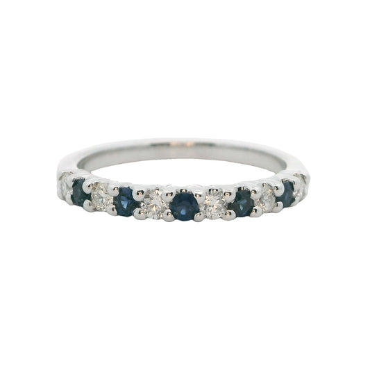 14K White Gold Diamond & Sapphire Band