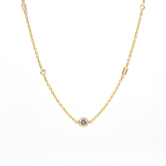 14K Yellow Gold 1 CT Diamond Shapes Necklace