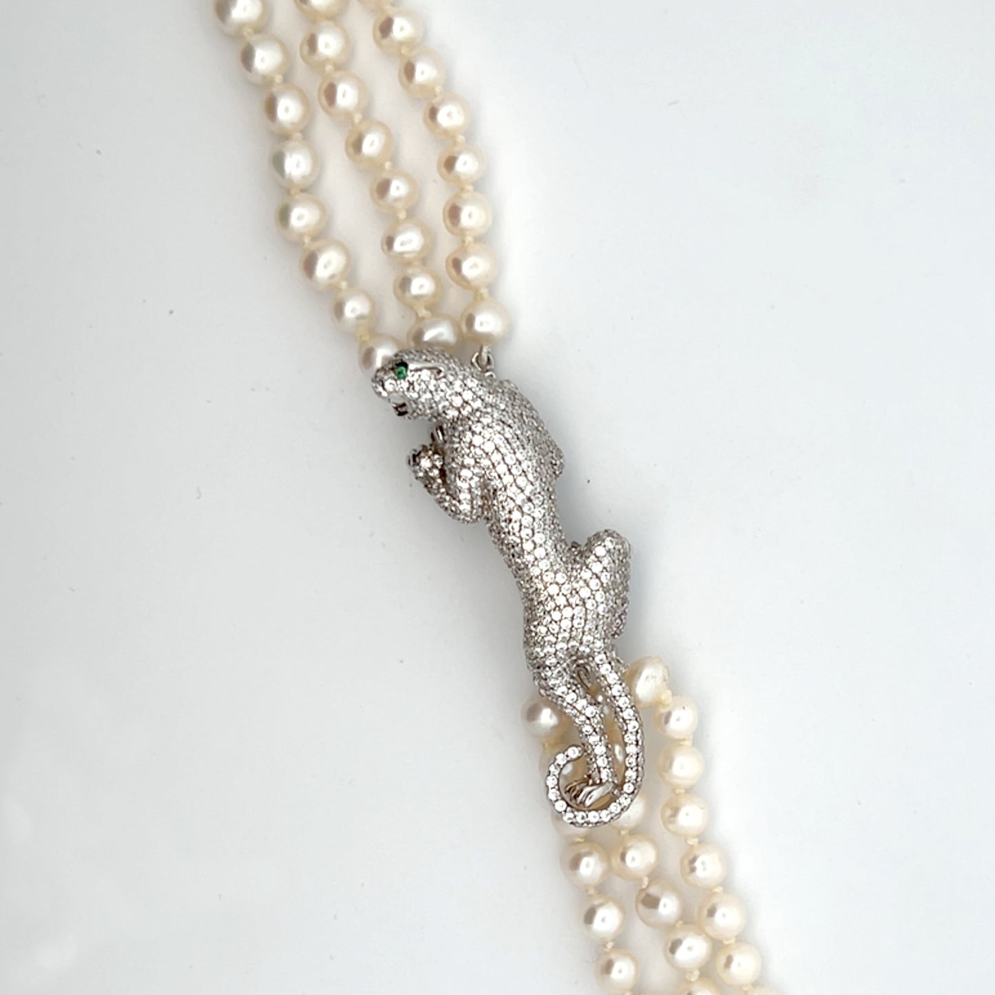 Triple Strand 31" Long Freshwater Pearls with Jaguar Clasp