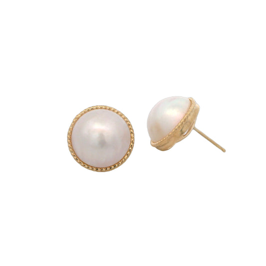 14k Yellow Gold Mabe Pearl Earrings