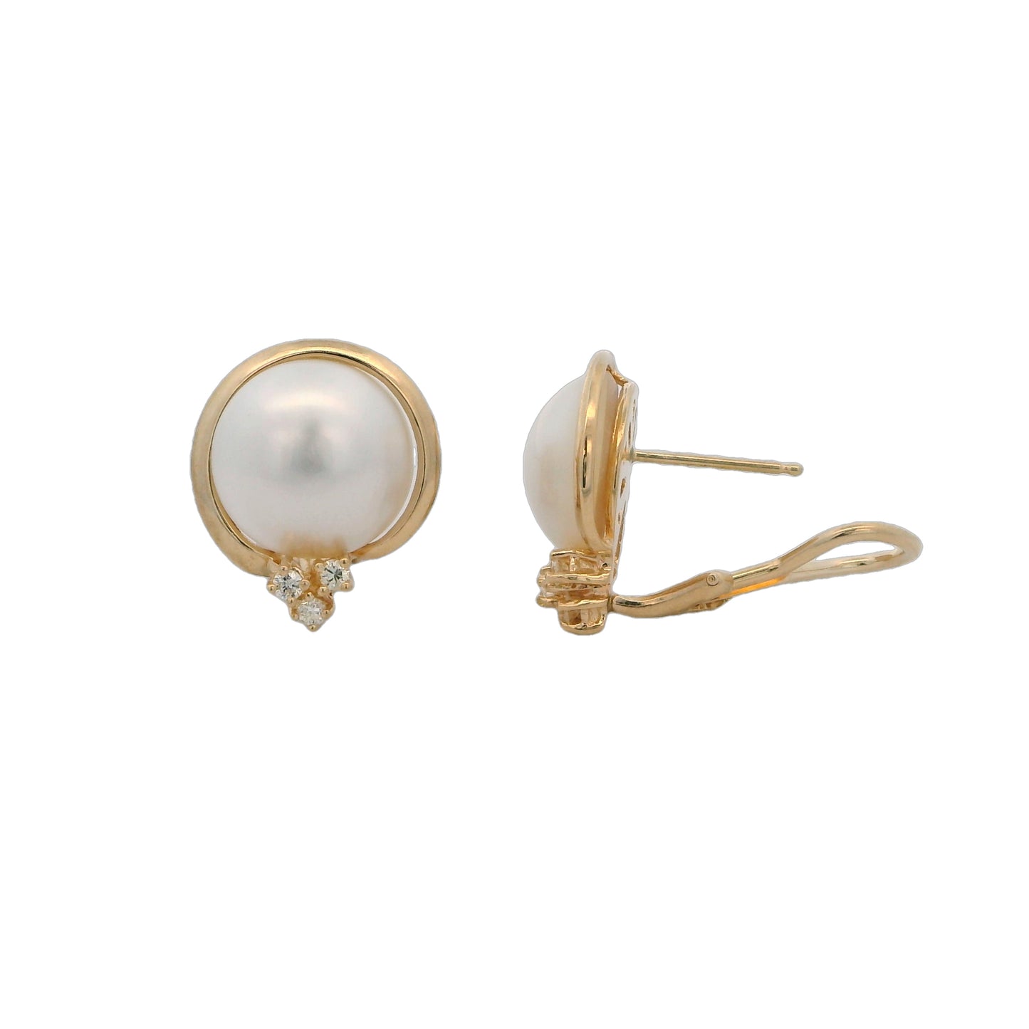 14k Yellow Gold Mabe Pearl & Diamond Earrings