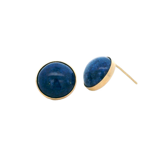 14k Yellow Gold Lapis Cabochon Earrings