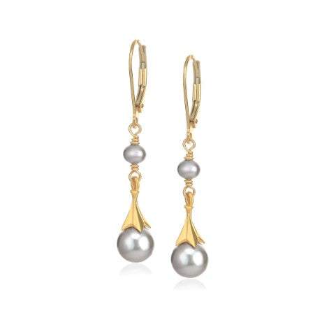 Anatoli Collection Vermeil Gray Pearl Drop Earrings