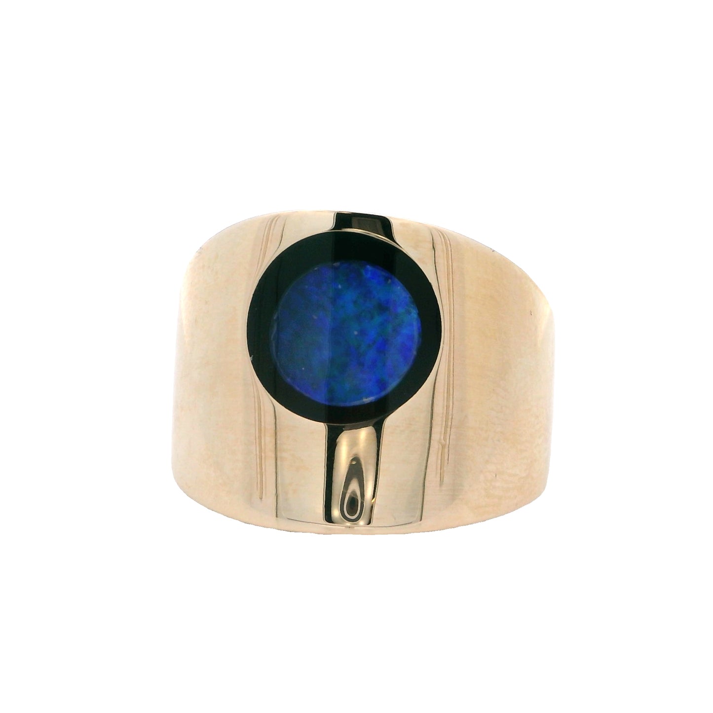 14K Yellow Gold Black Opal Doublet Men's Ring