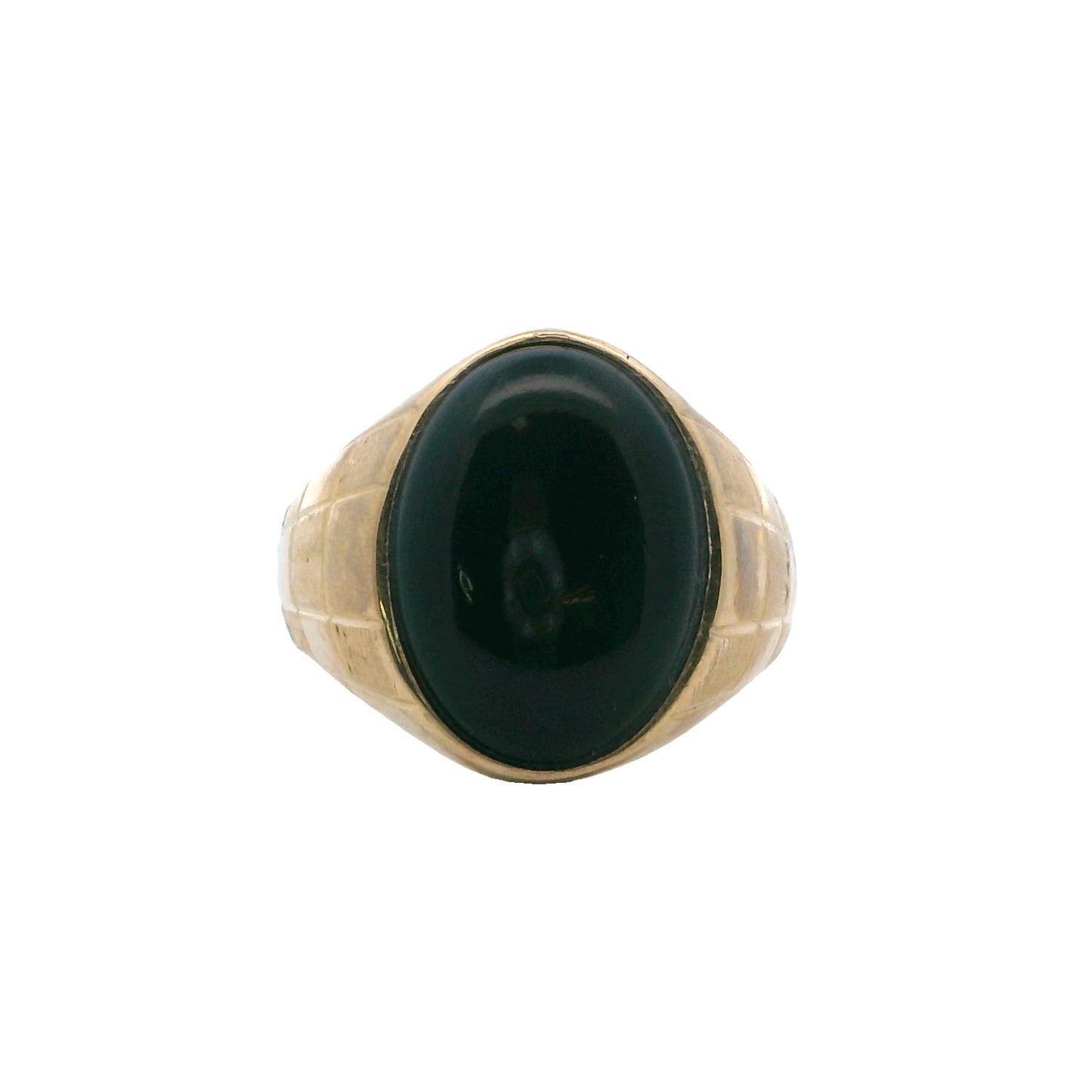 14K Yellow Gold Oval Black Jade Men's Ring