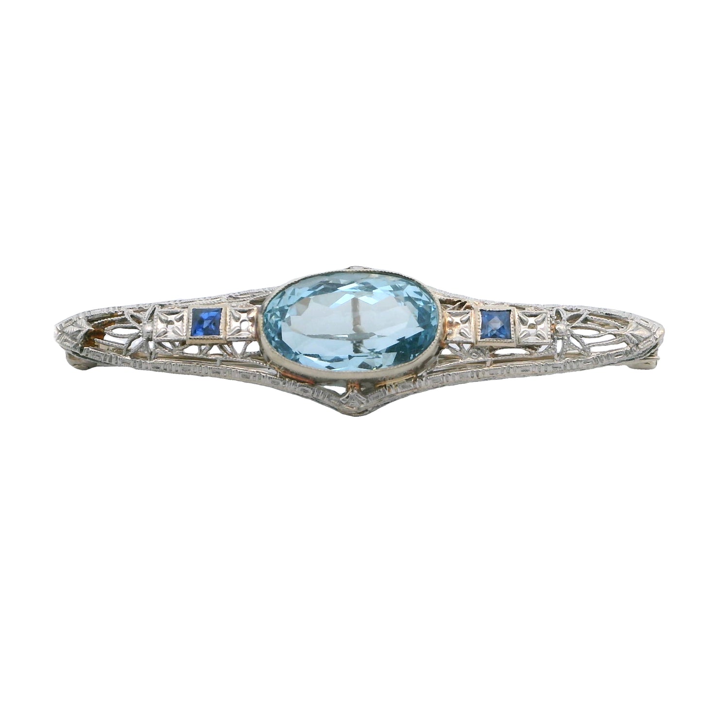 Estate Collection Art Deco 2.98ct Aquamarine & Sapphire Brooch