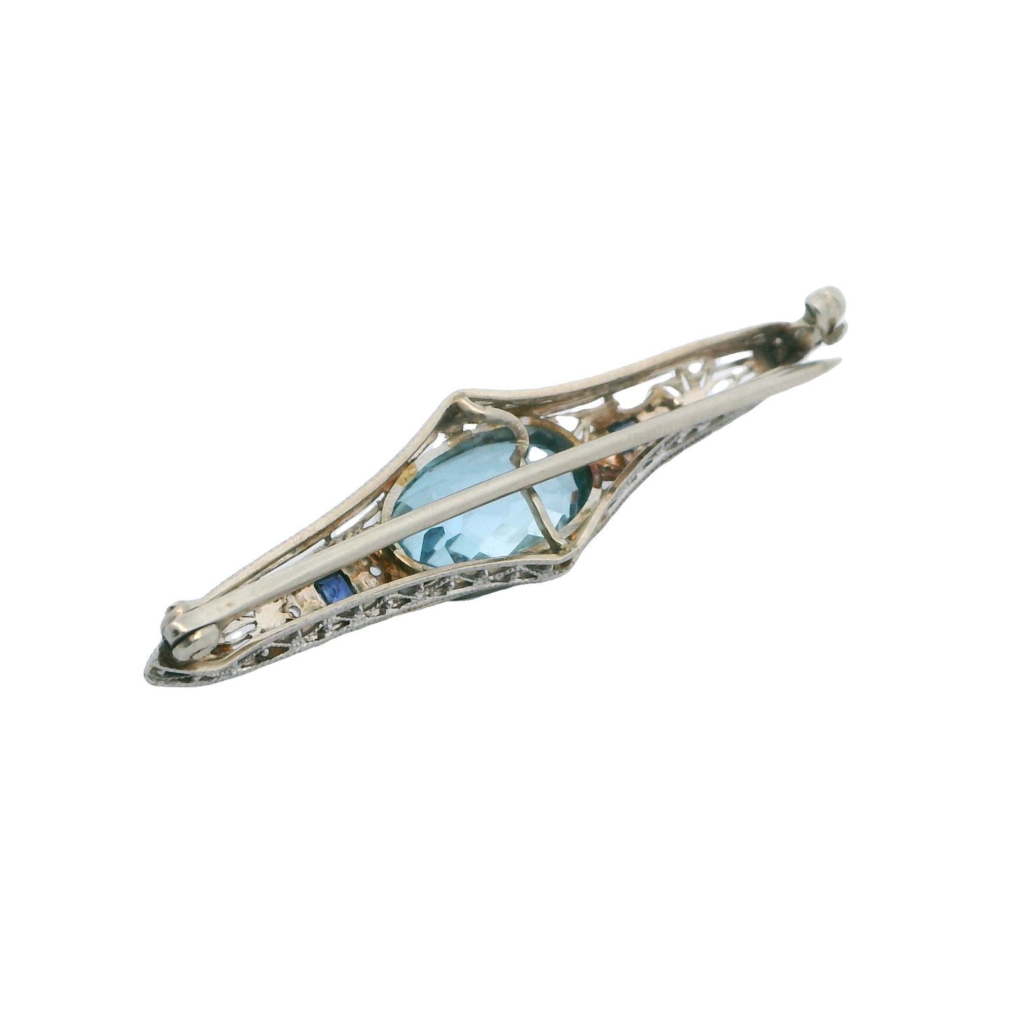 Estate Collection Art Deco 2.98ct Aquamarine & Sapphire Brooch