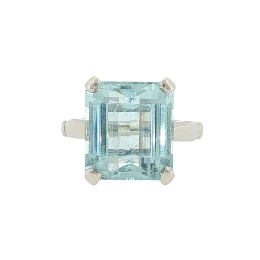 Vintage 14K 9.67ct Emerald Cut Aquamarine Ring
