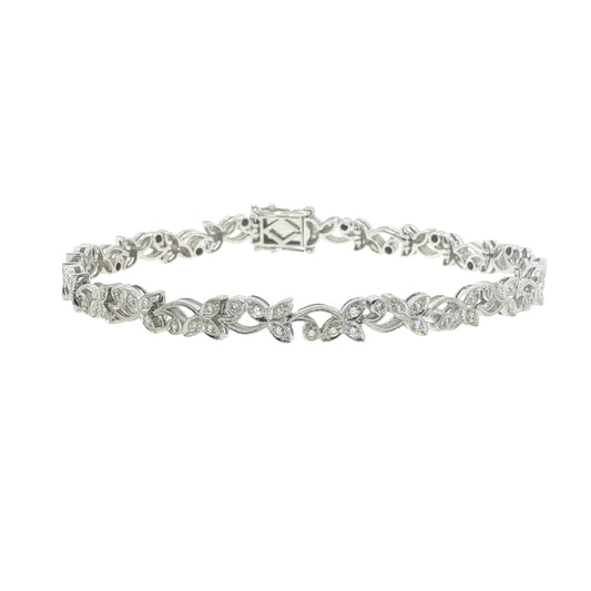 Art Deco Style Diamond Floral Leaf Bracelet