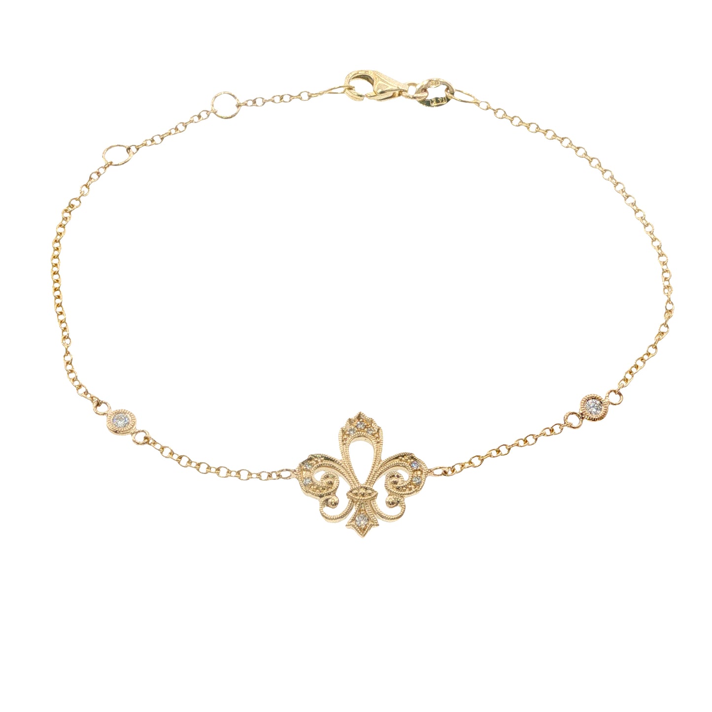 14k Gold Diamond Fleur de Lis Bracelet