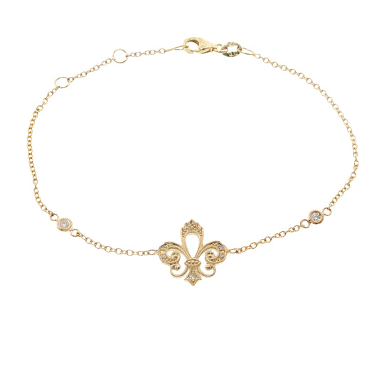 14k Gold Diamond Fleur de Lis Bracelet