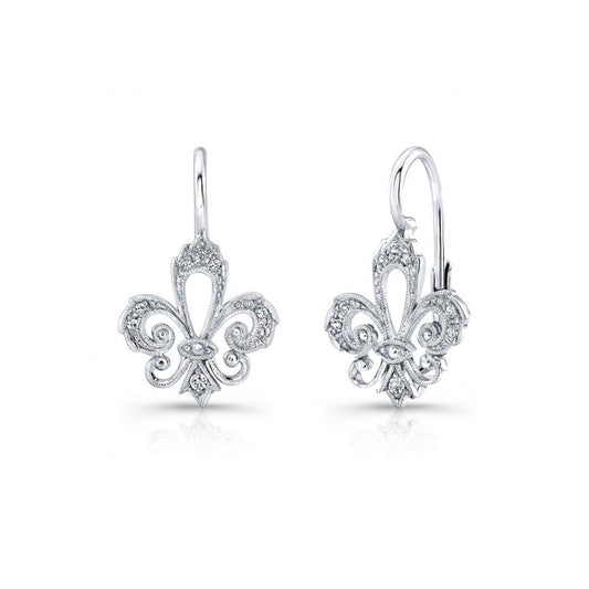 14K Diamond Fleur de Lis Earrings