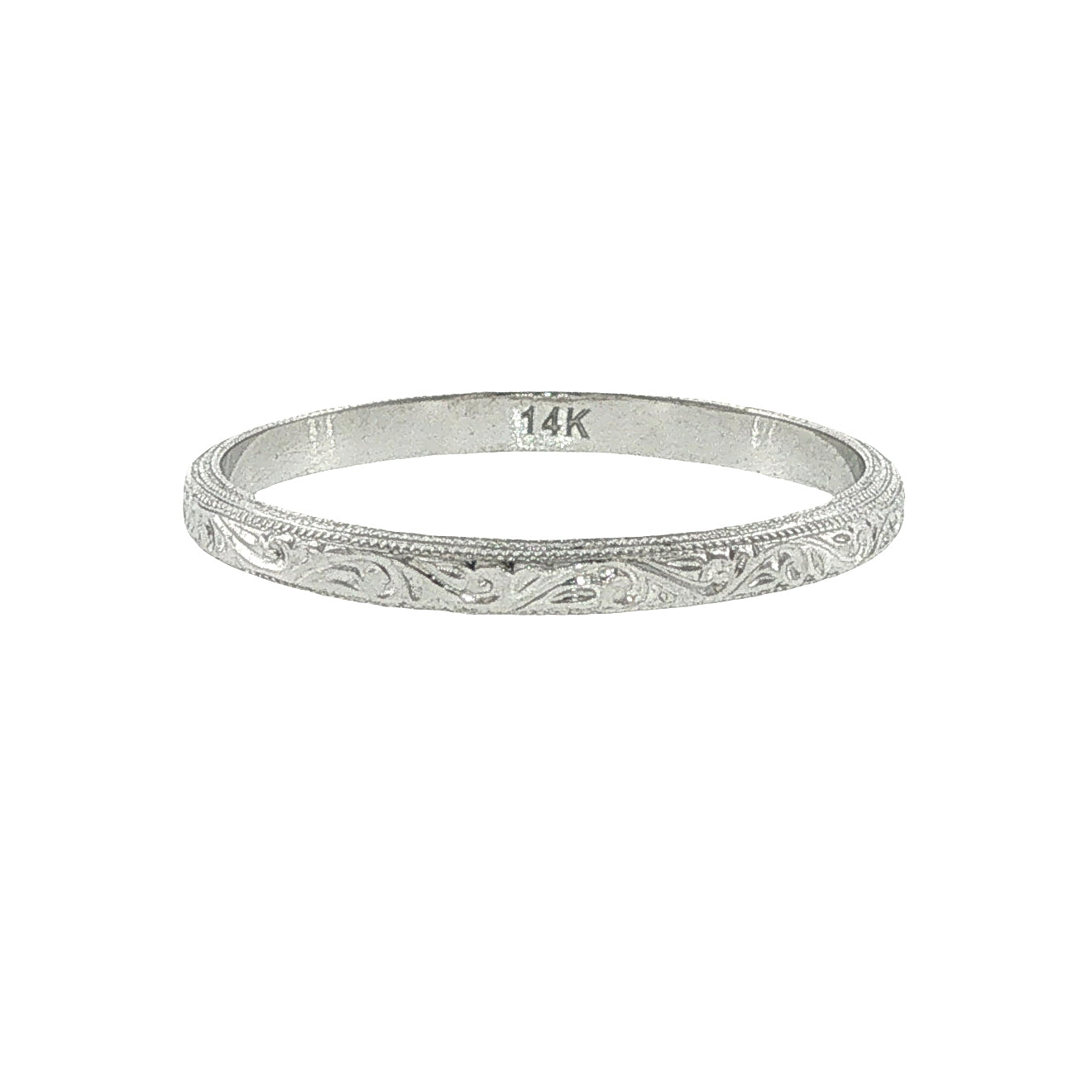 14k Gold Engraved Triple Milgrain Scroll Band