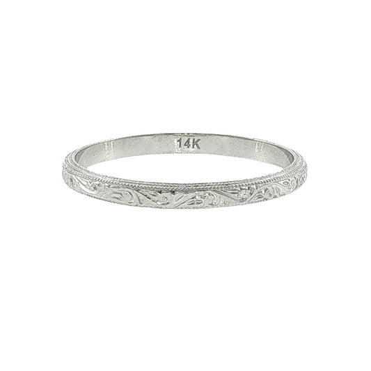 14k White Gold Engraved Scroll Band