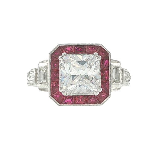 14K Gold Art Deco Style Diamond & Ruby Ring