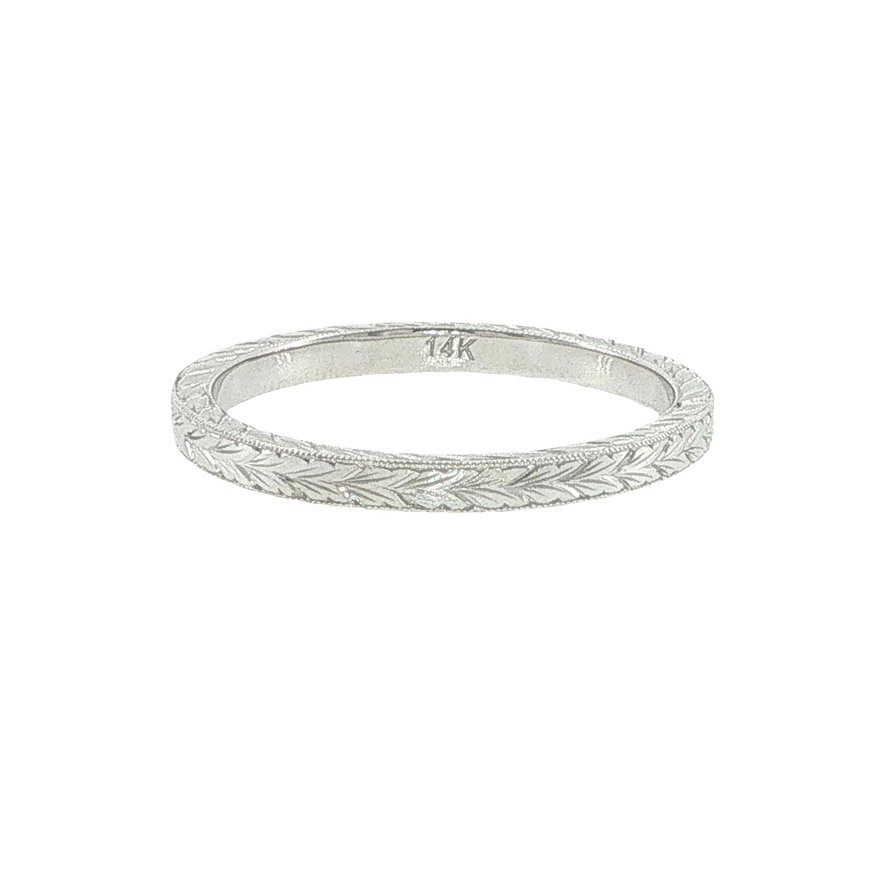 14k Gold Engraved Leaves & Scroll Band