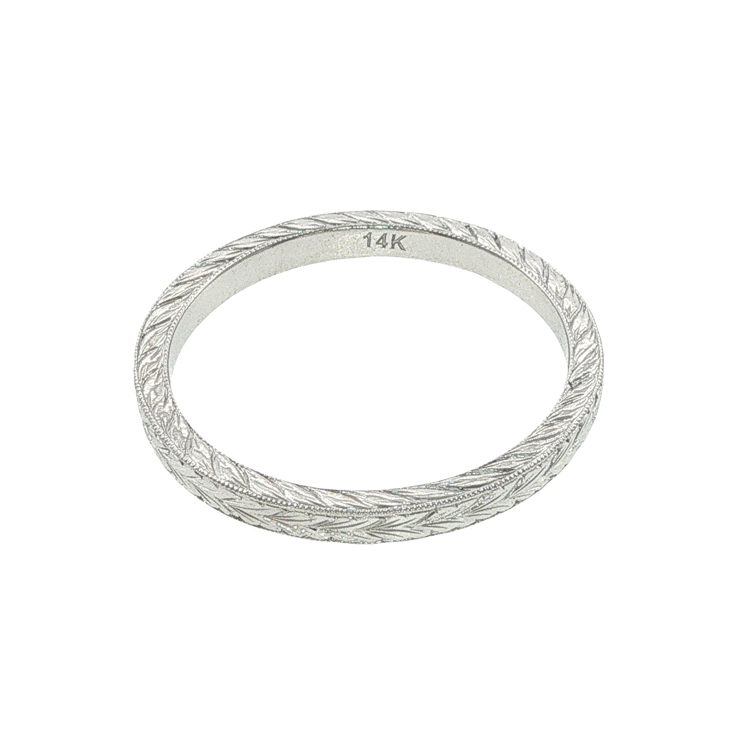14k Gold Engraved Leaves & Scroll Band