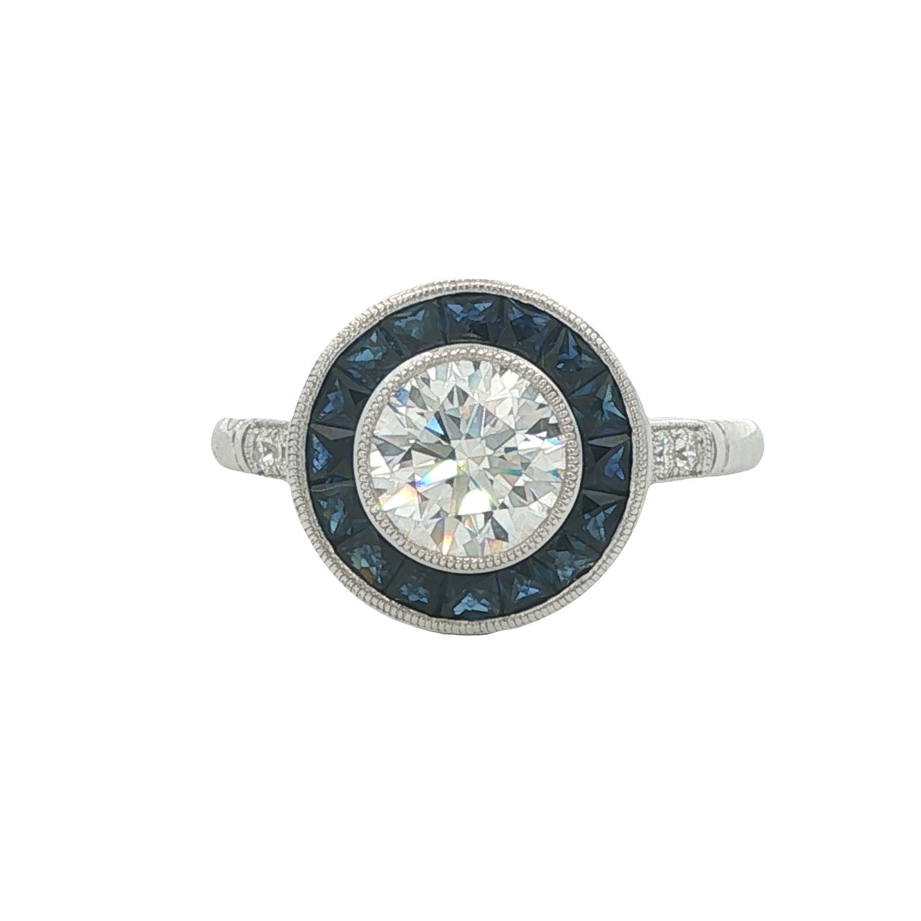 14K White Gold 1.08CT Lab-Created Diamond & Sapphire Halo Engagement Ring
