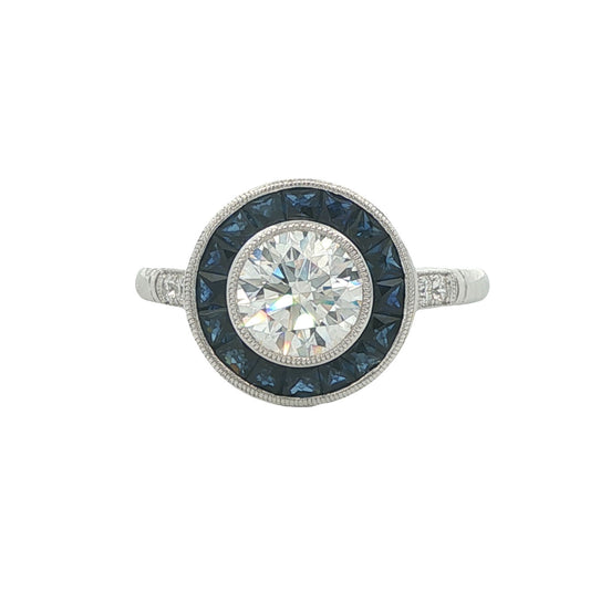 14K White Gold 1.08CT Lab-Created Diamond & Sapphire Halo Engagement Ring