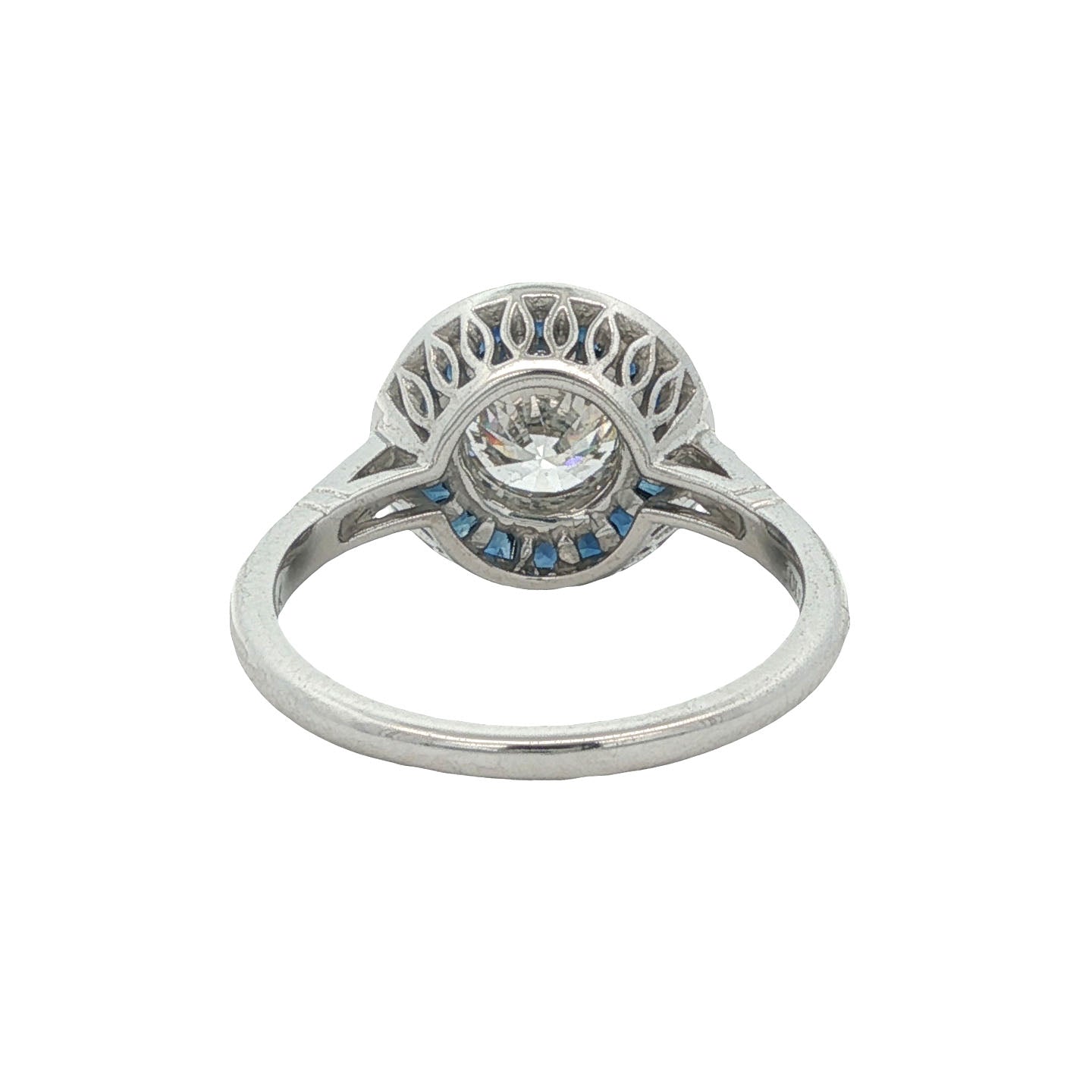 14K White Gold 1.08CT Lab-Created Diamond & Sapphire Halo Engagement Ring