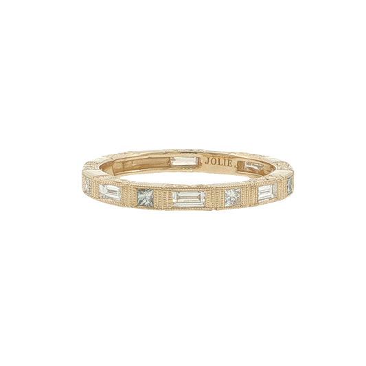 14K Gold Diamond Baguette & Princess Cut Shapes Band