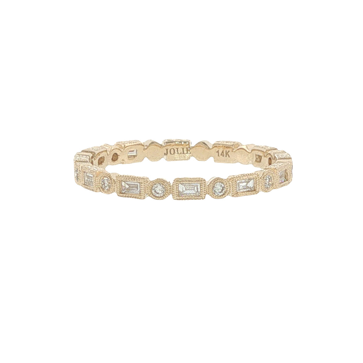 14K Gold Engraved 2mm Stackable Shapes Diamond Band