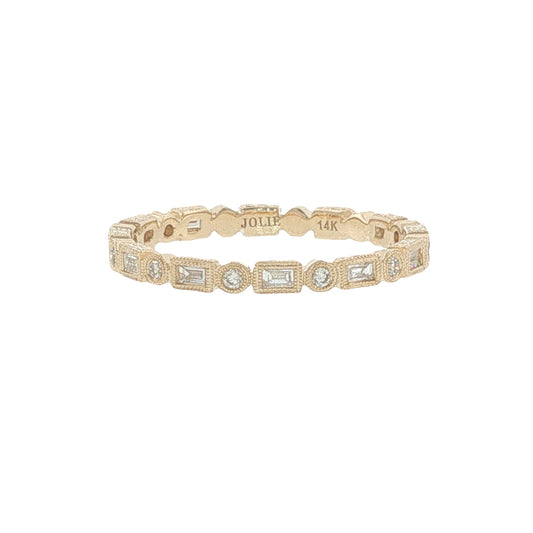 14K Gold Engraved 2mm Stackable Shapes Diamond Band