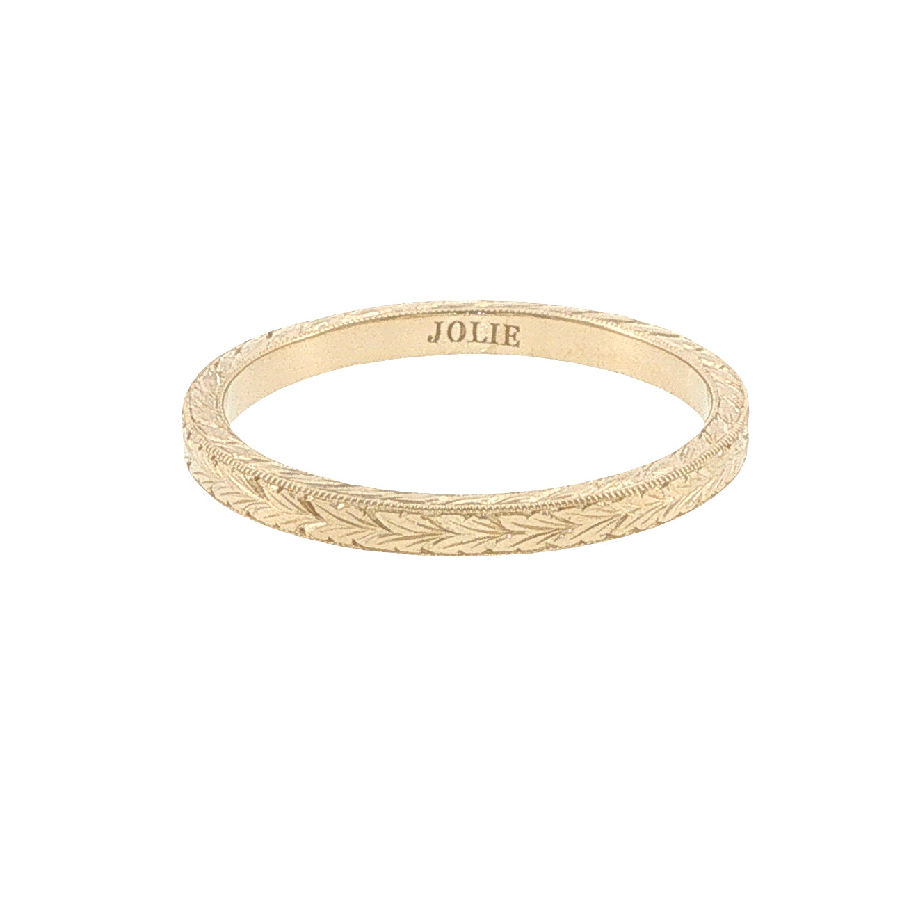 14k Gold Engraved Leaves & Scroll Band