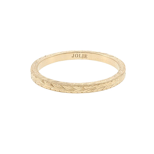14k Gold Engraved Leaves & Scroll Band