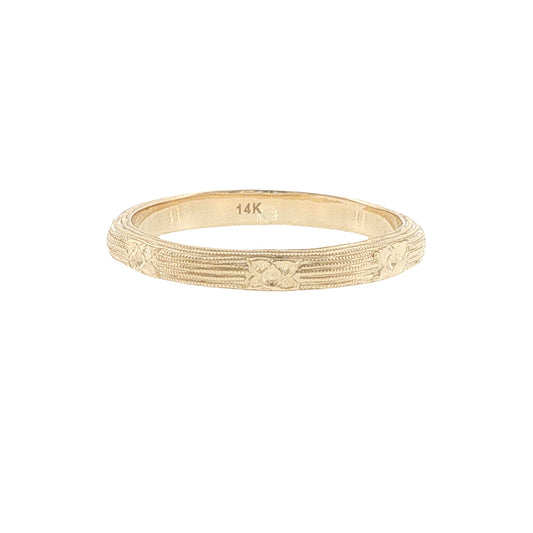 14k Gold Engraved Bar & Flower Band