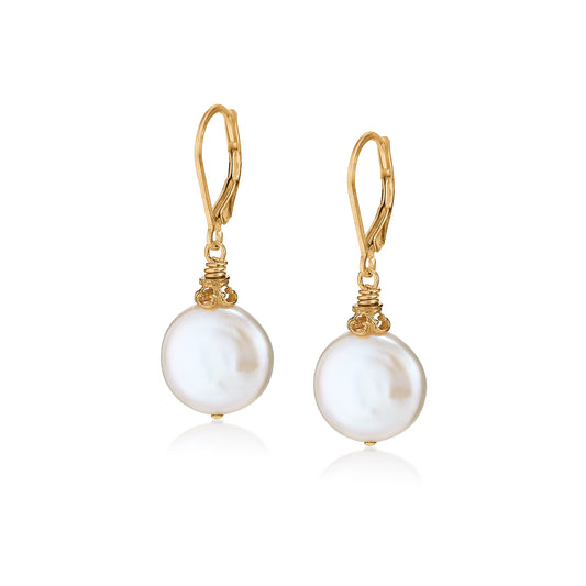 Anatoli Collection Vermeil Coin Pearl Earrings