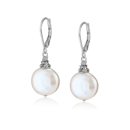 Anatoli Collection Sterling Silver Coin Pearl Earrings