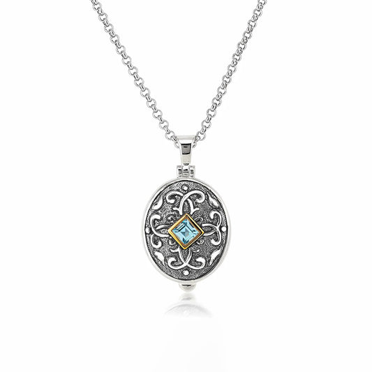 Anatoli Collection 18k & Sterling Silver Blue Topaz Locket