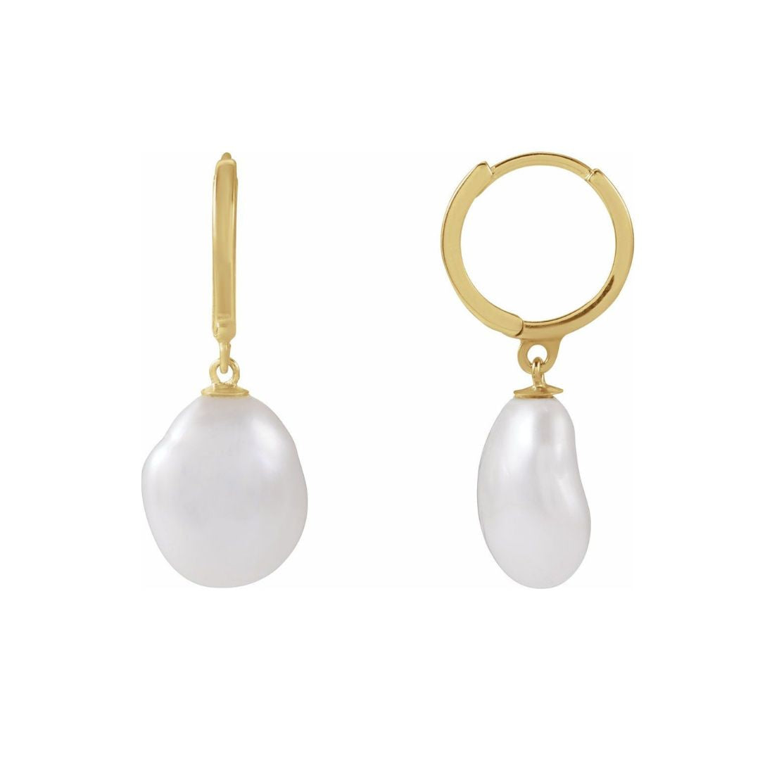 14k Gold Keishi Pearl Hoop Earrings