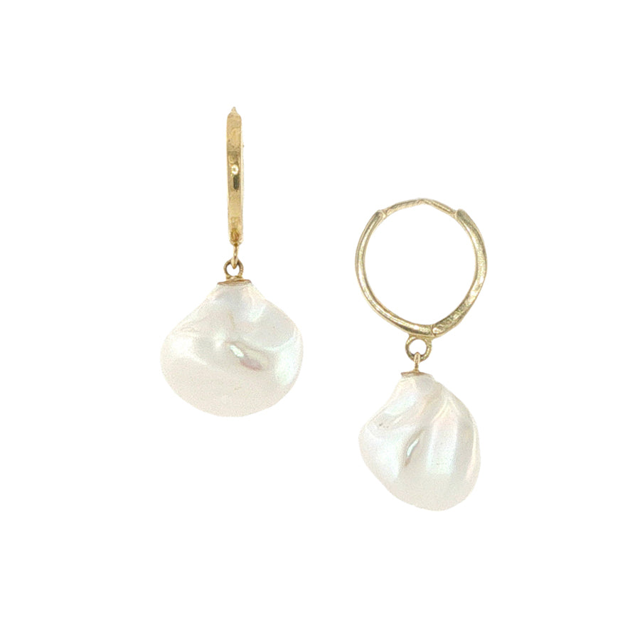 14k Gold Keishi Pearl Hoop Earrings
