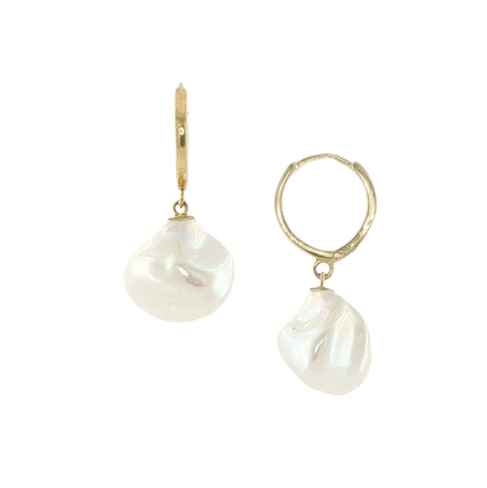 14k Gold Keishi Pearl Hoop Earrings
