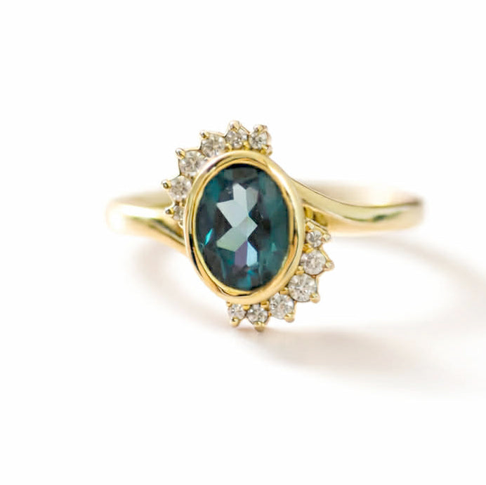 14k Gold London Blue Topaz & Diamond Ring