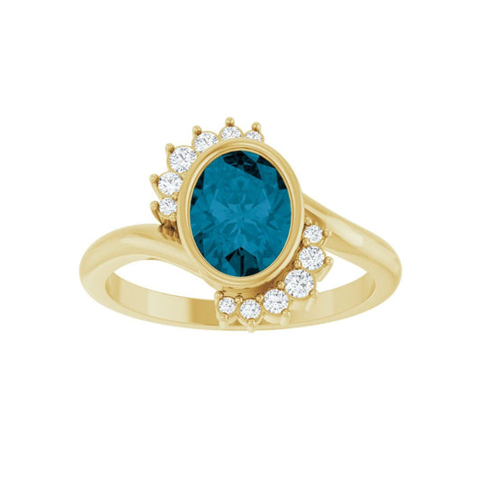 14k Gold London Blue Topaz & Diamond Ring